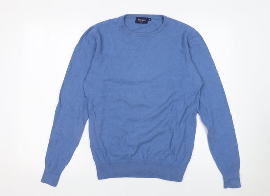 Dan John Men's Blue Cotton Crew Neck Pullover Jumper Medium