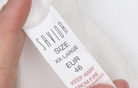 Savida Womens White Cotton Tunic Blouse Size 18 V-Neck Crochet Detail