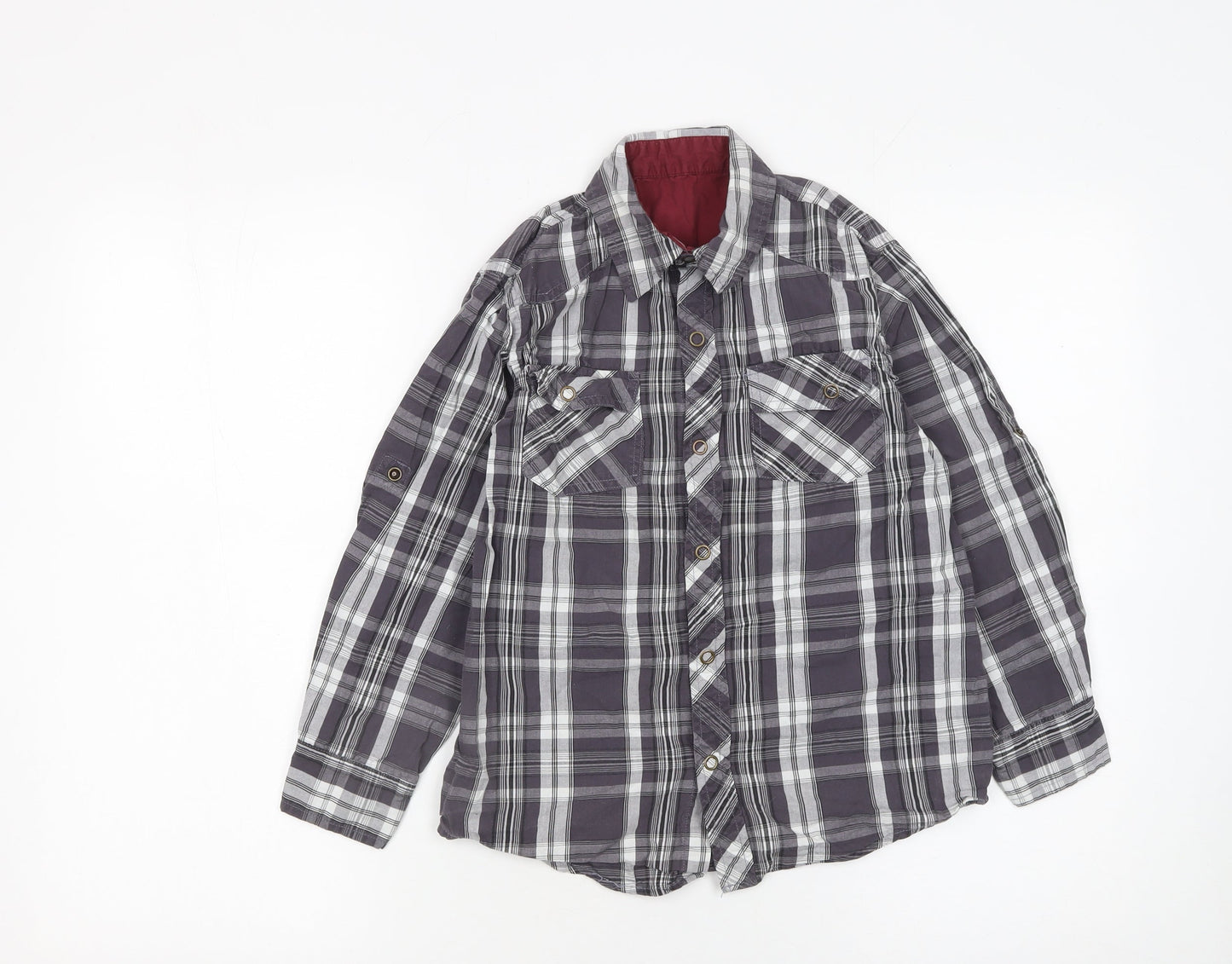 St. Bernard for Dunnes Boys Grey Check Button-Up Long Sleeve Shirt 8-9 Years