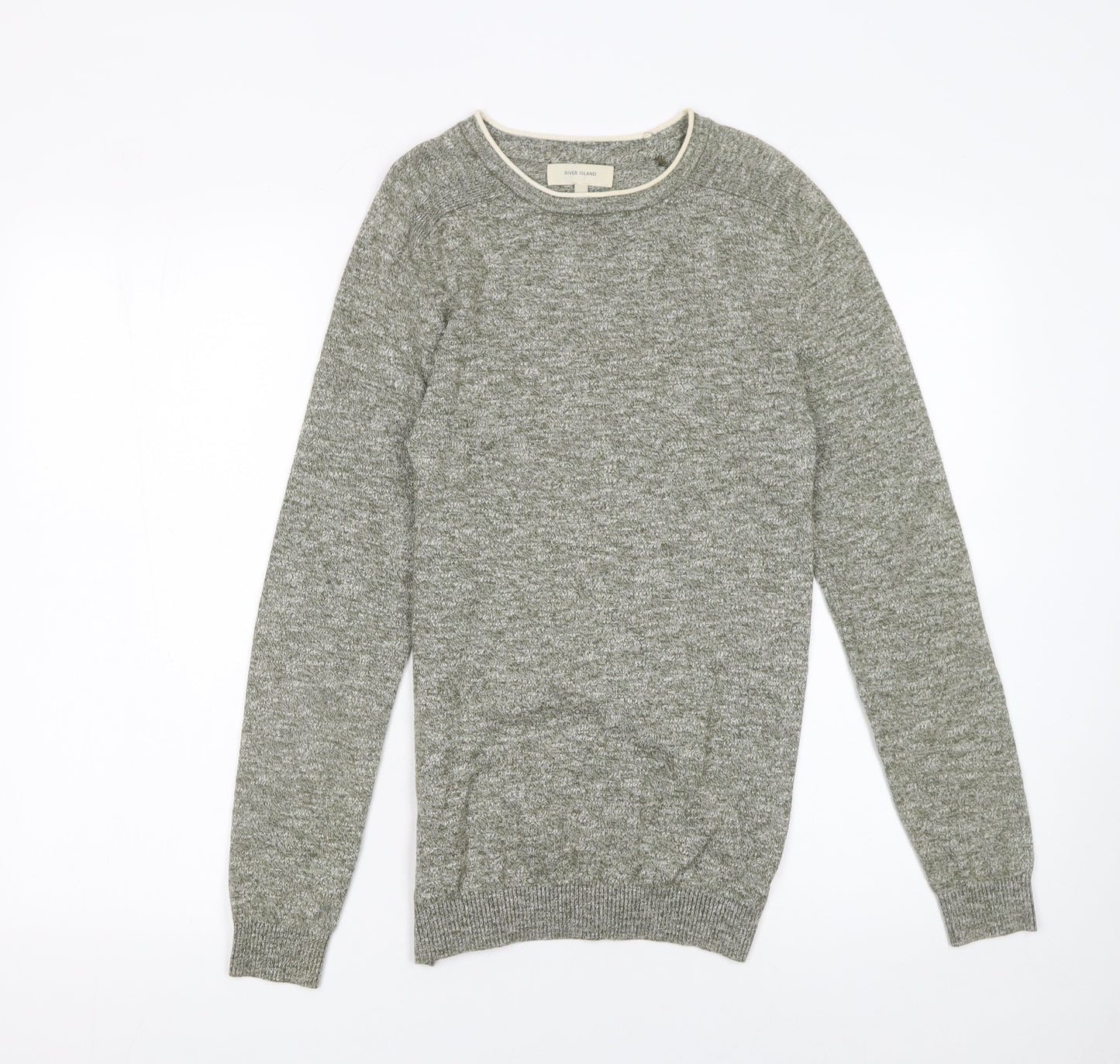 River Island Men's Grey Cotton Blend Crew Neck Pullover Jumper XS