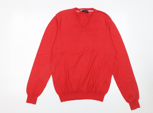 Filippo Riberti Mens Red Cotton V-Neck Pullover Jumper M