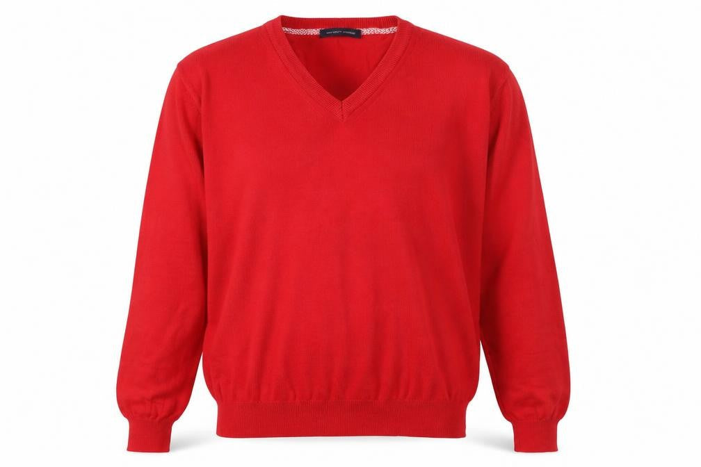 Filippo Riberti Mens Red Cotton V-Neck Pullover Jumper M