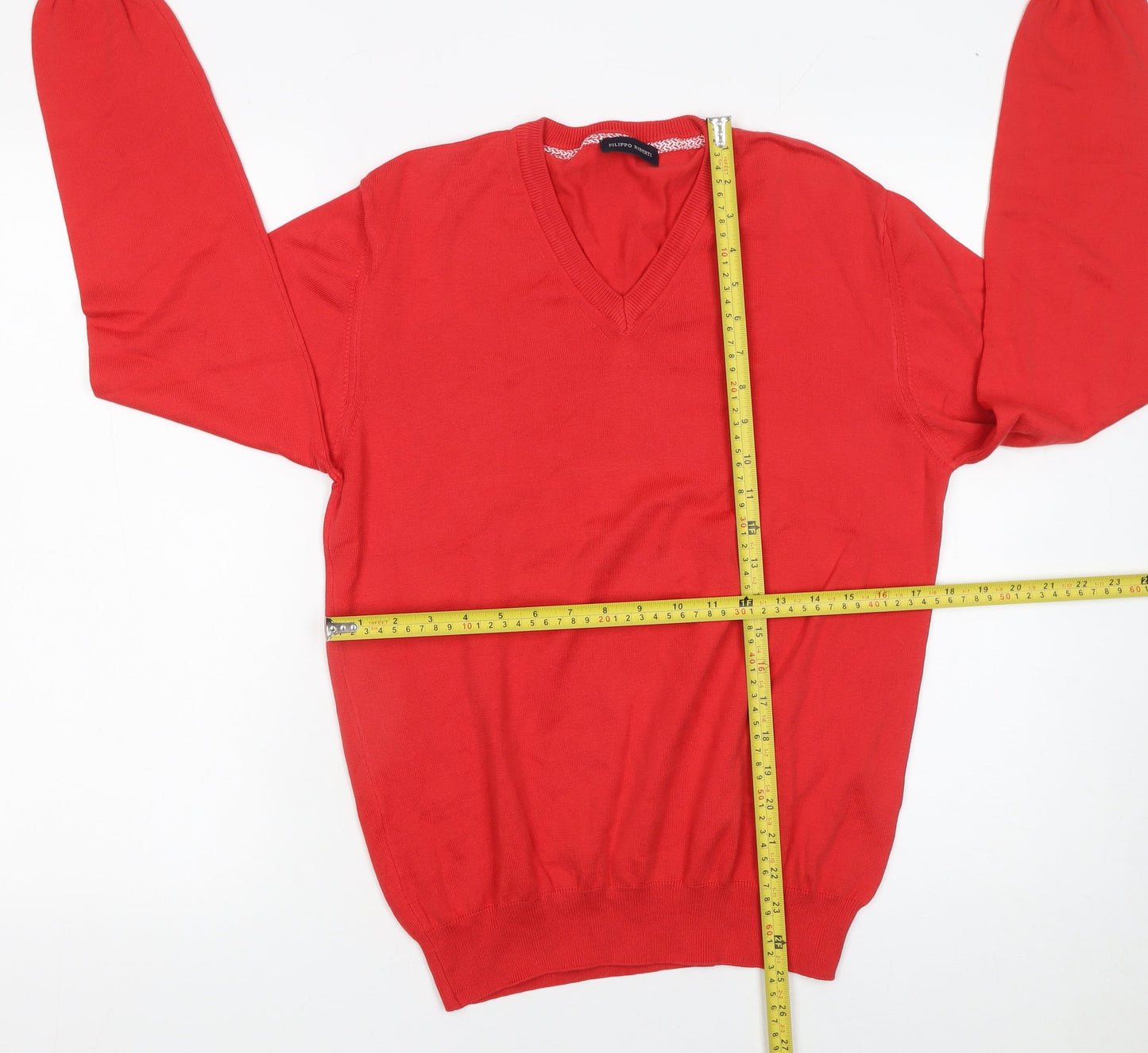 Filippo Riberti Mens Red Cotton V-Neck Pullover Jumper M