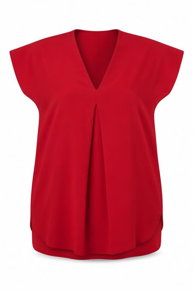 Mat. Women Red M Shift Dress V-Neck Short Sleeve Polyester