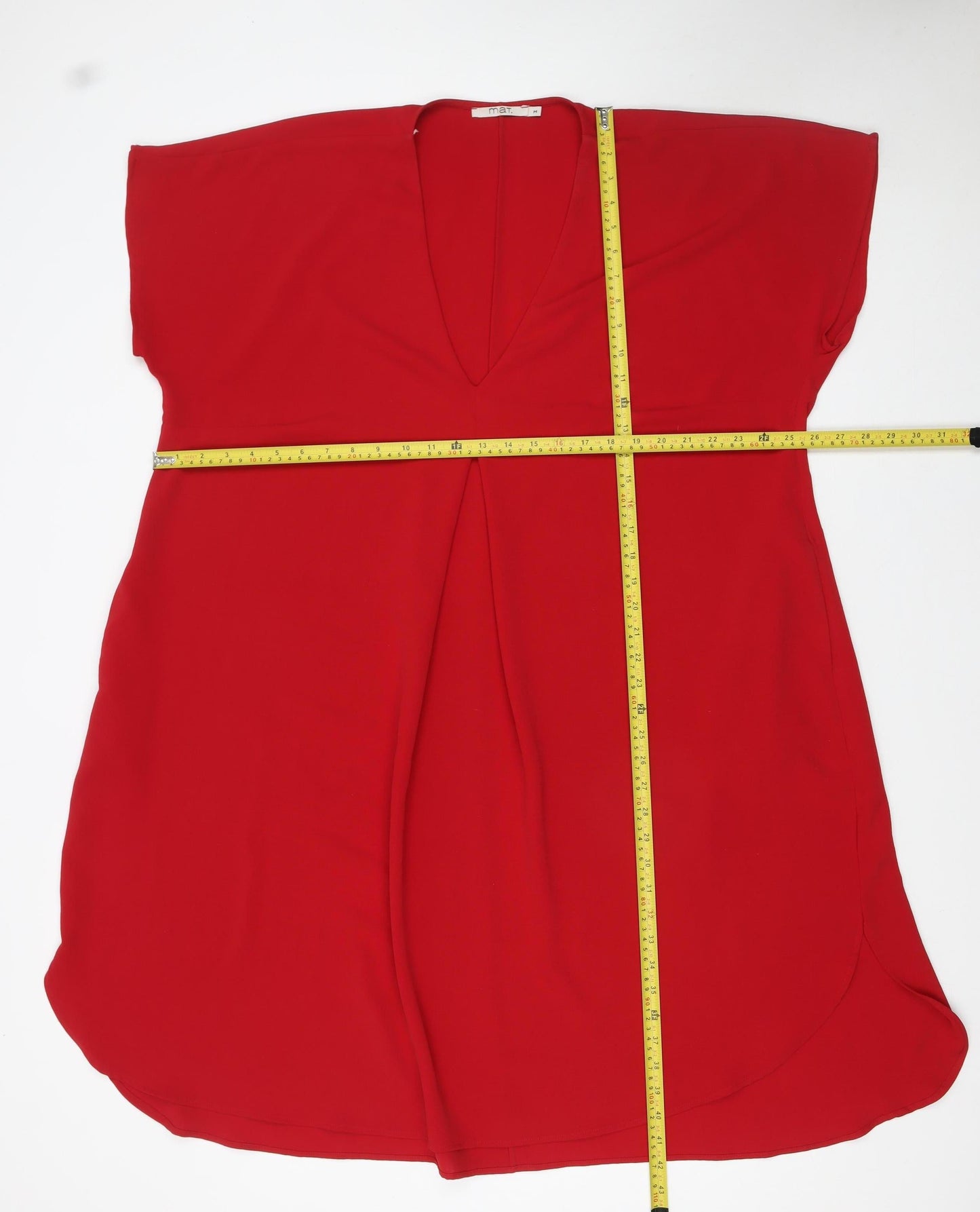Mat. Women Red M Shift Dress V-Neck Short Sleeve Polyester
