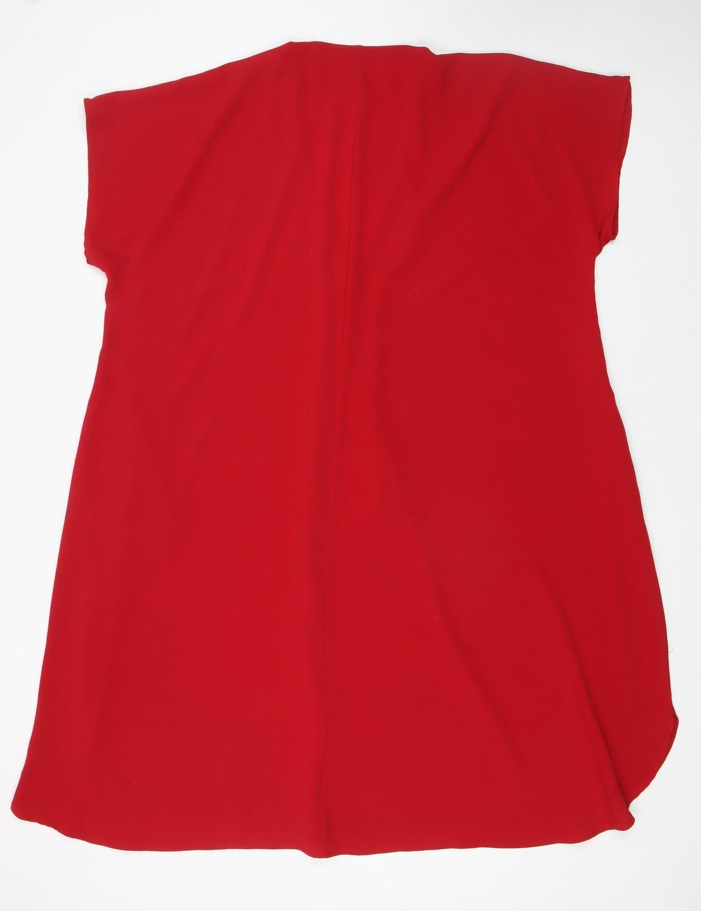Mat. Women Red M Shift Dress V-Neck Short Sleeve Polyester