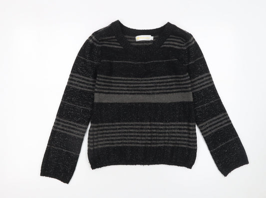 Yufascreation Women's Black Striped Wool Pullover Jumper M