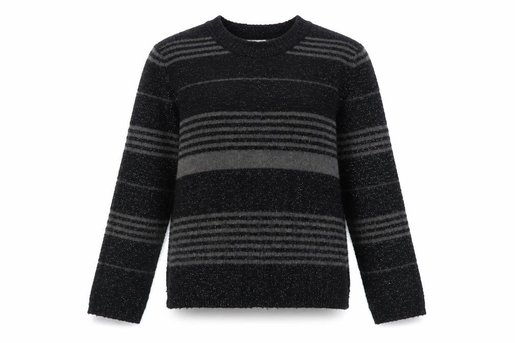 Yufascreation Women's Black Striped Wool Pullover Jumper M