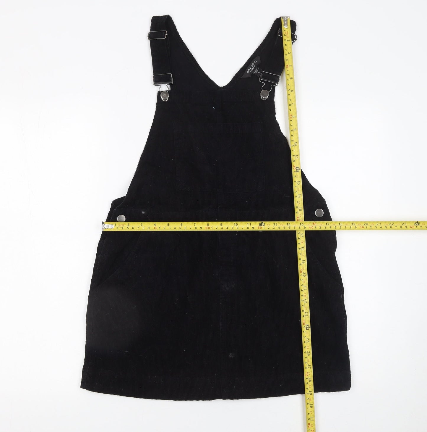 Brave Soul Women's Black Corduroy Pinafore Dress L