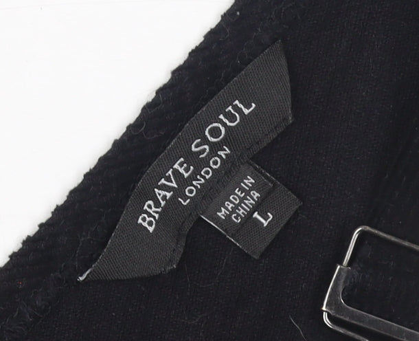 Brave Soul Women's Black Corduroy Pinafore Dress L