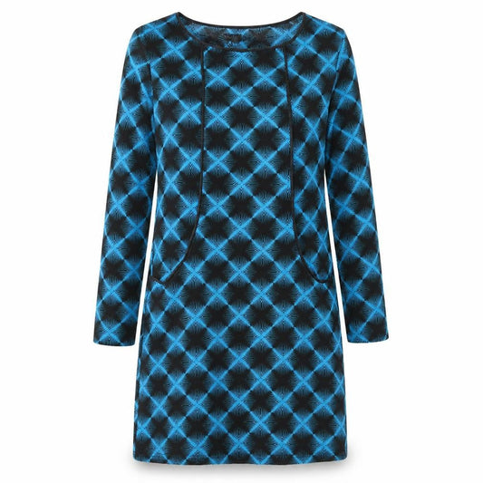 Stella Women Blue Geometric Long Sleeve Shift Dress Size 14
