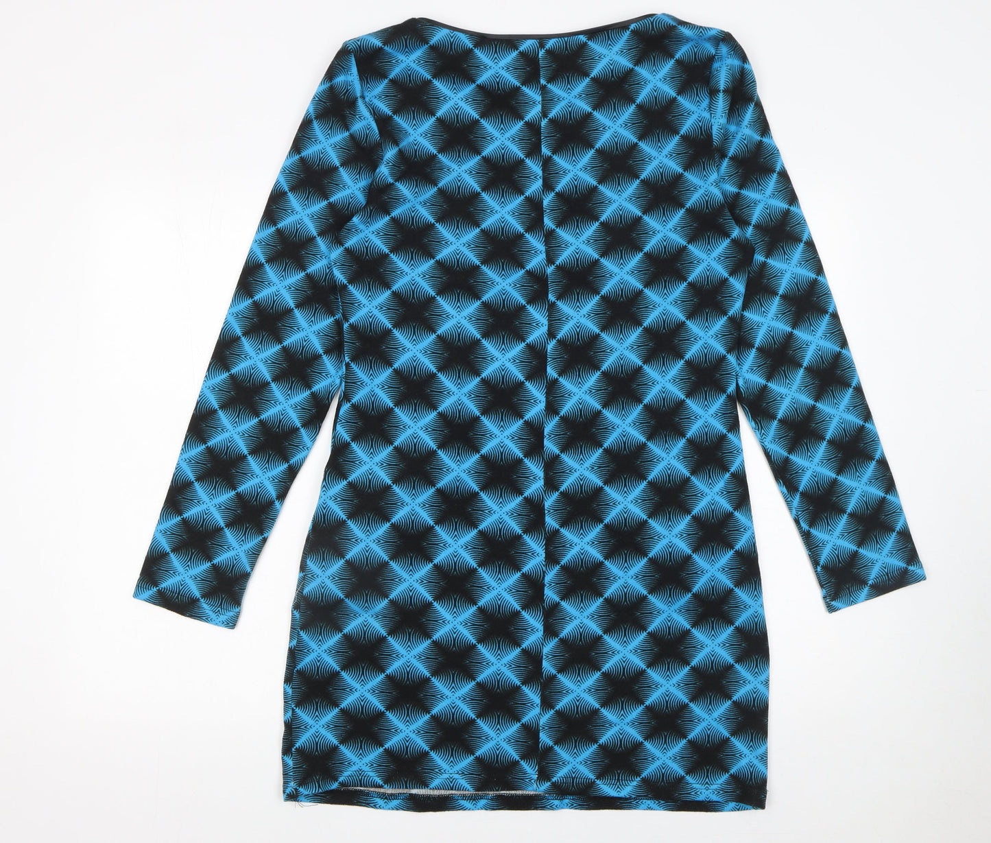 Stella Women Blue Geometric Long Sleeve Shift Dress Size 14