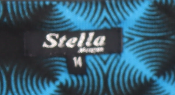 Stella Women Blue Geometric Long Sleeve Shift Dress Size 14
