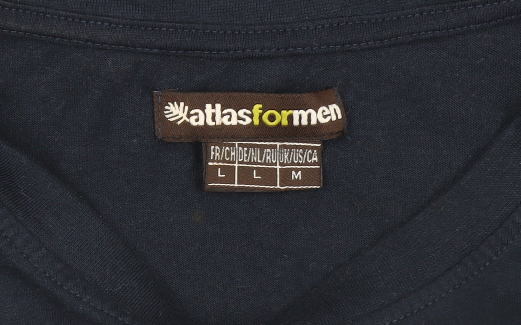 Atlas For Men Navy Blue Crew Neck Cotton T-Shirt Men's Medium