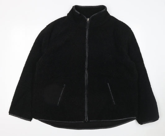 Peacocks Women Black L Fleece Full Zip Mid-Length Jacket
