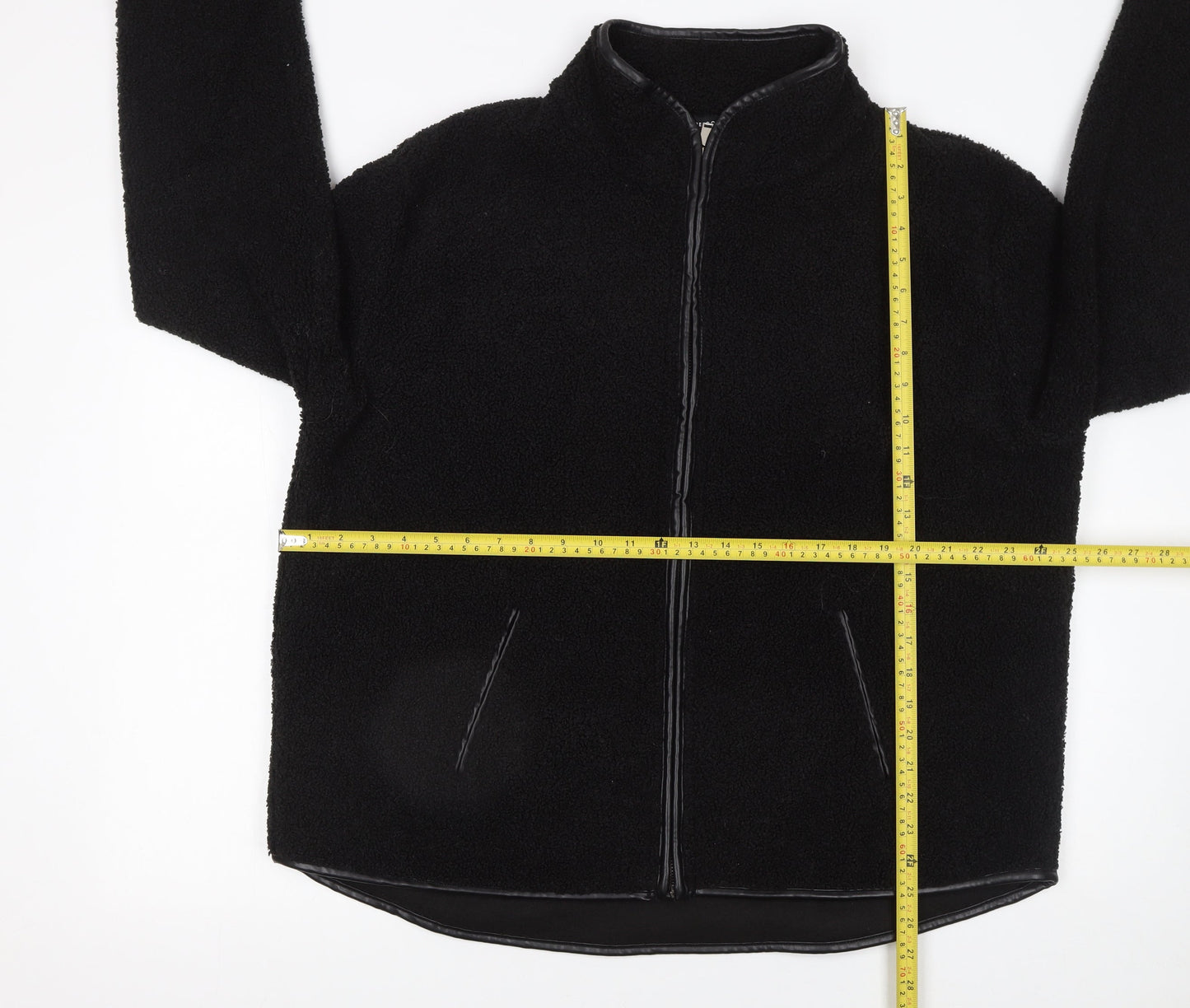 Peacocks Women Black L Fleece Full Zip Mid-Length Jacket