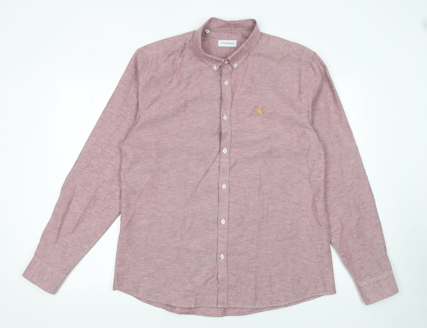 Ottomoda Men's Pink Long Sleeve Button-Up Shirt XL Classic Fit