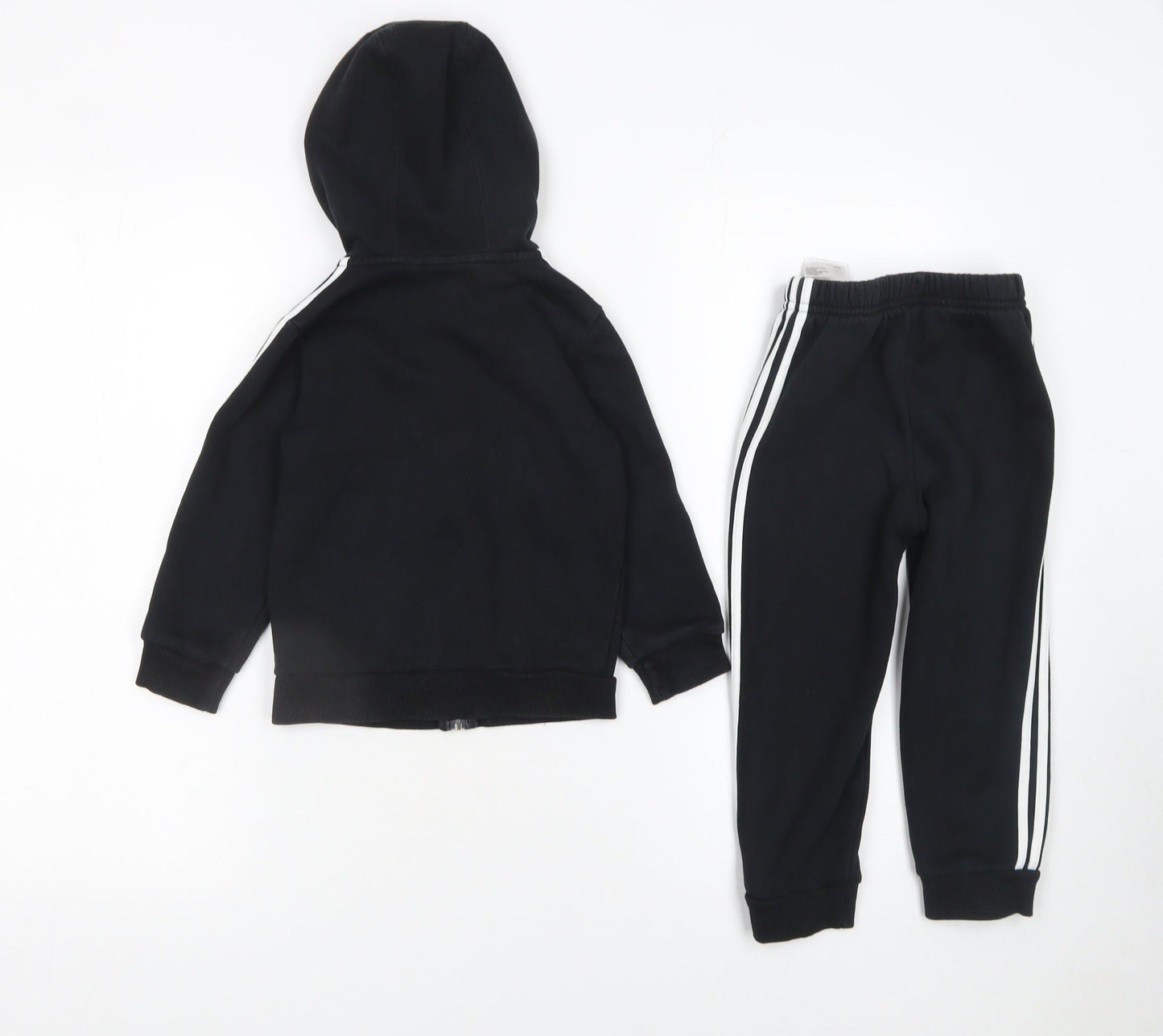 Adidas Boys Black 3-Stripe Hoodie & Joggers Tracksuit Set 3 Years