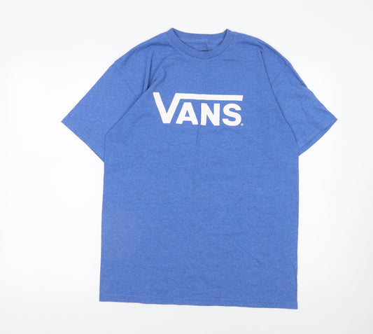Vans Men Blue Graphic Logo T-Shirt Medium Crew Neck Cotton Blend