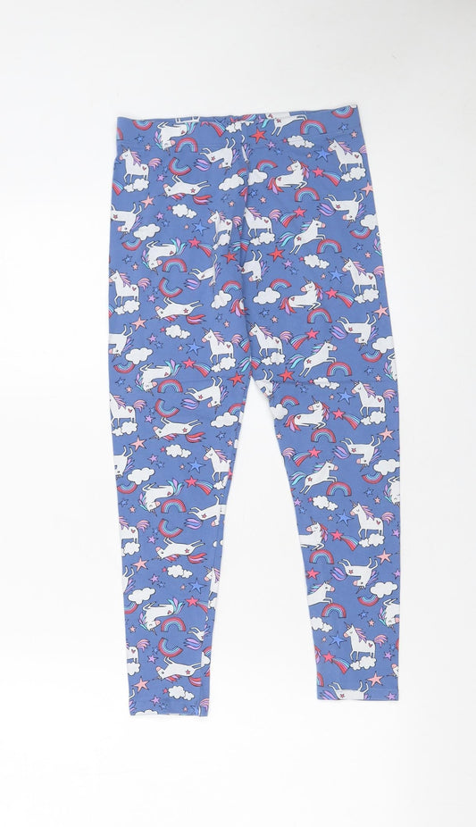Next Girls Blue Unicorn Rainbow Leggings 11 Years Ankle Length Stretch Cotton
