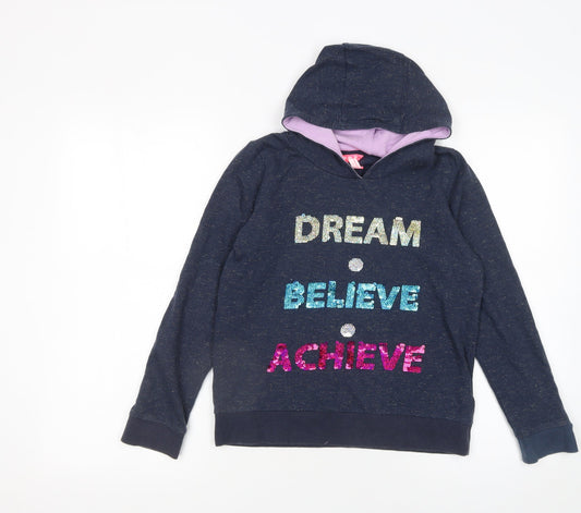 Monsoon Girls Blue Sequin 'Dream Believe Achieve' Hooded Pullover 12-13 Years