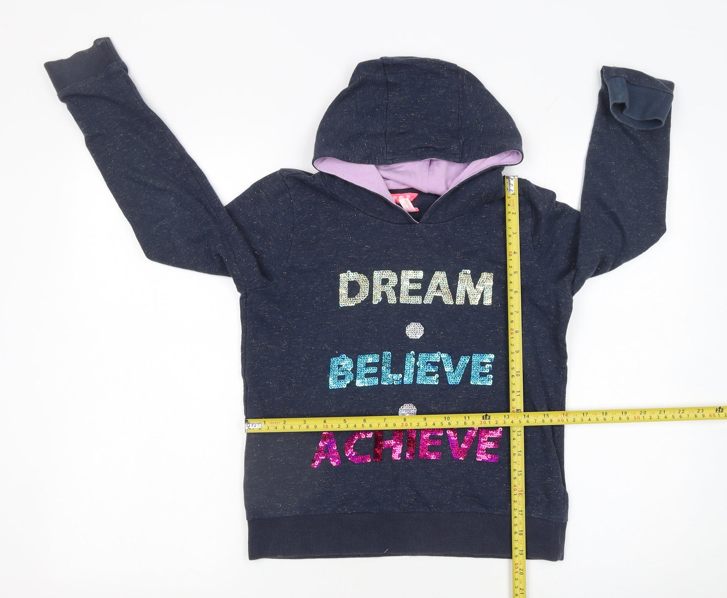 Monsoon Girls Blue Sequin 'Dream Believe Achieve' Hooded Pullover 12-13 Years