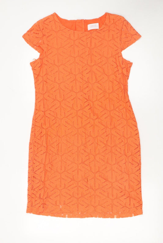 Savida Womens Orange Lace Sheath Dress Size 12 Short Sleeve