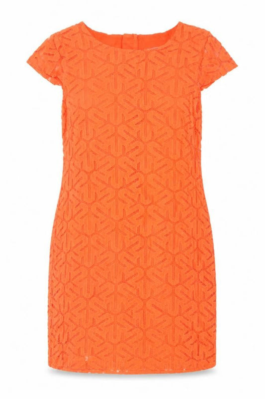 Savida Womens Orange Lace Sheath Dress Size 12 Short Sleeve