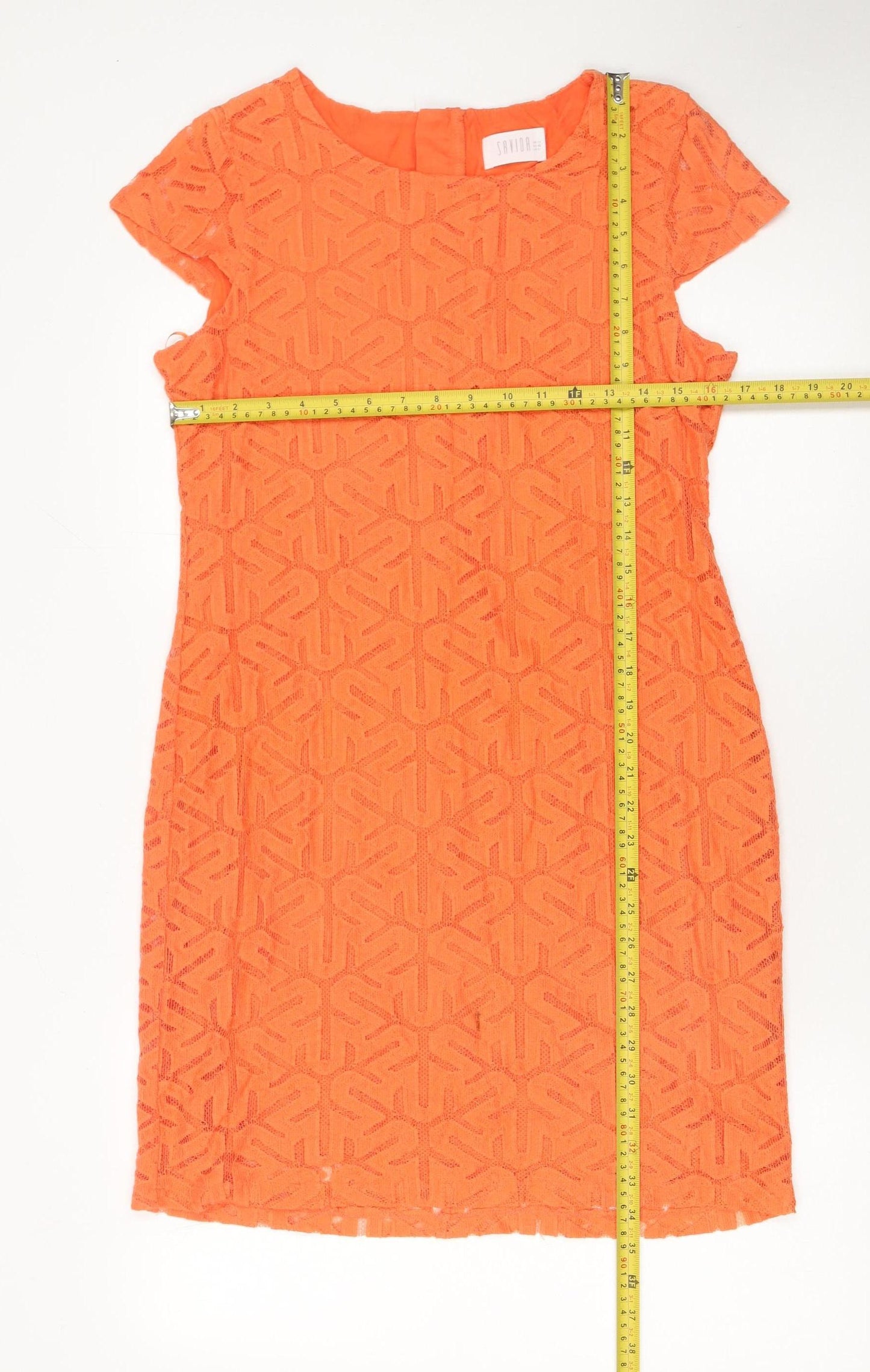 Savida Womens Orange Lace Sheath Dress Size 12 Short Sleeve
