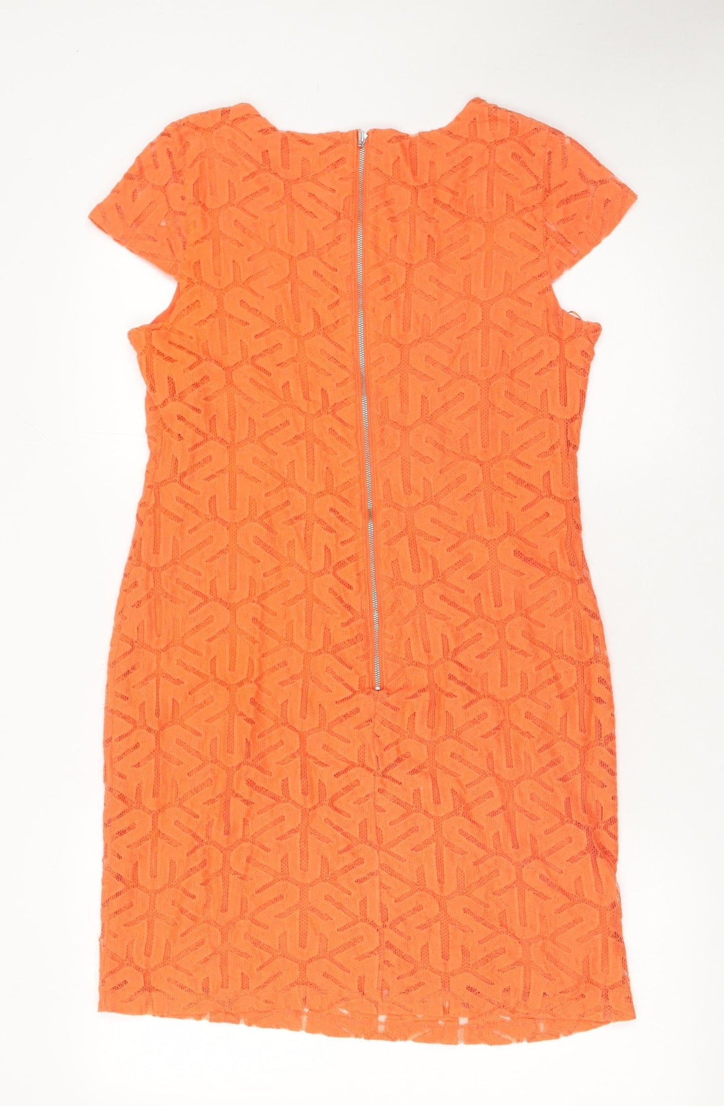 Savida Womens Orange Lace Sheath Dress Size 12 Short Sleeve