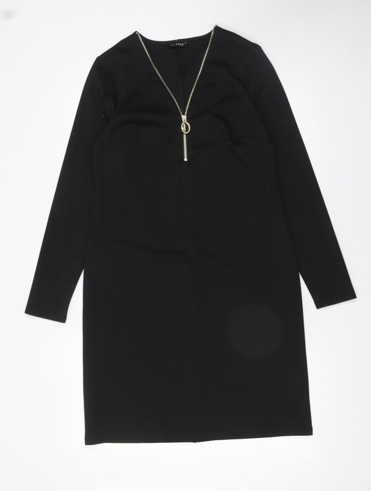 Papaya Women Black Size 8 Shift Zip Knee Length Business Dress