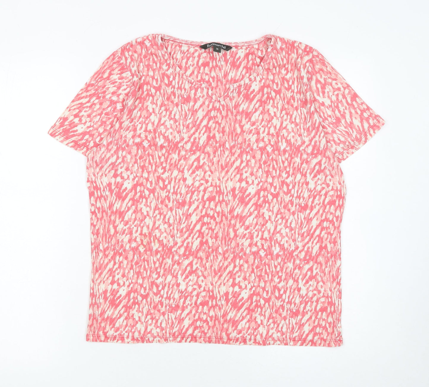 Bonmarché Women's Pink Abstract Print Jersey T-Shirt Size 14