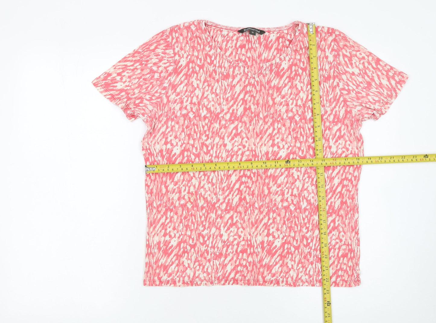 Bonmarché Women's Pink Abstract Print Jersey T-Shirt Size 14