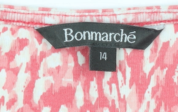 Bonmarché Women's Pink Abstract Print Jersey T-Shirt Size 14