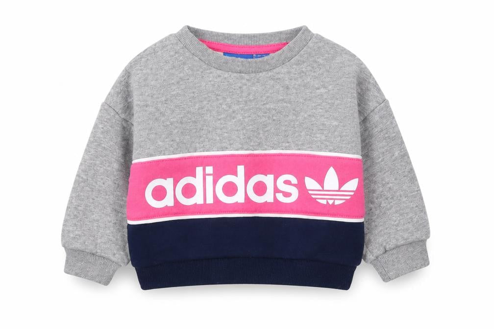 adidas Unisex Baby Grey Colourblock Logo Pullover Sweatshirt 0-3 Months
