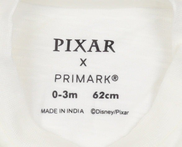 Primark Disney Pixar White Baby T-Shirt 0-3 Months Unisex Cartoon Print