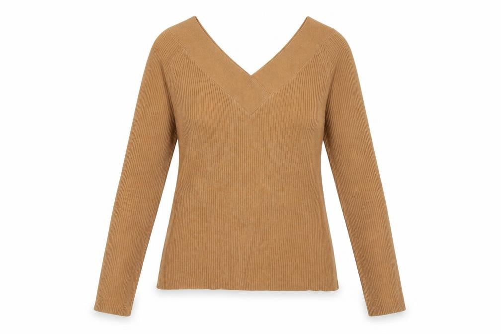 River Island Women’s Beige V-Neck Ribbed Knit Jumper Size 10