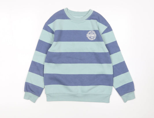 Dunnes Stores Boys Blue Striped Pullover Sweatshirt 9-10 Years Skateboarding Print