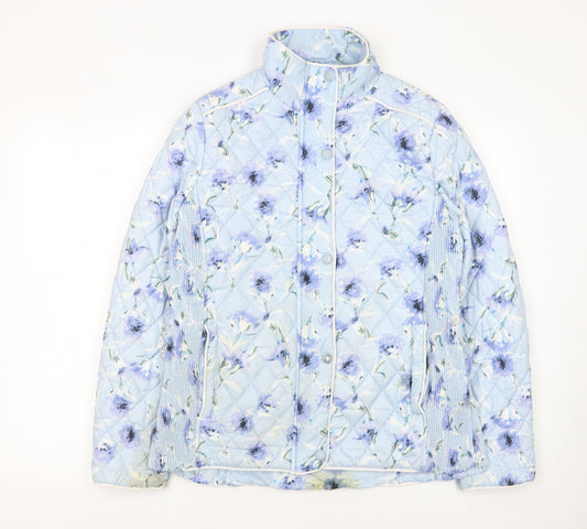 Gerard Womens Blue Floral Quilted Lightweight Jacket Size 14