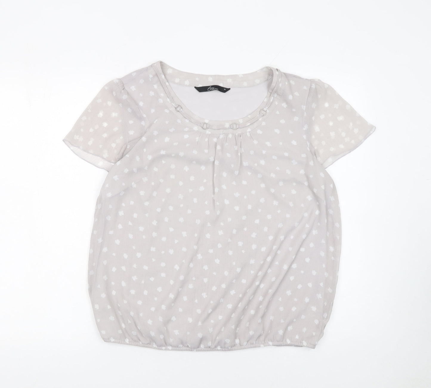 BM Collection Women’s Grey Polka Dot Short Sleeve Chiffon Blouse Size 14