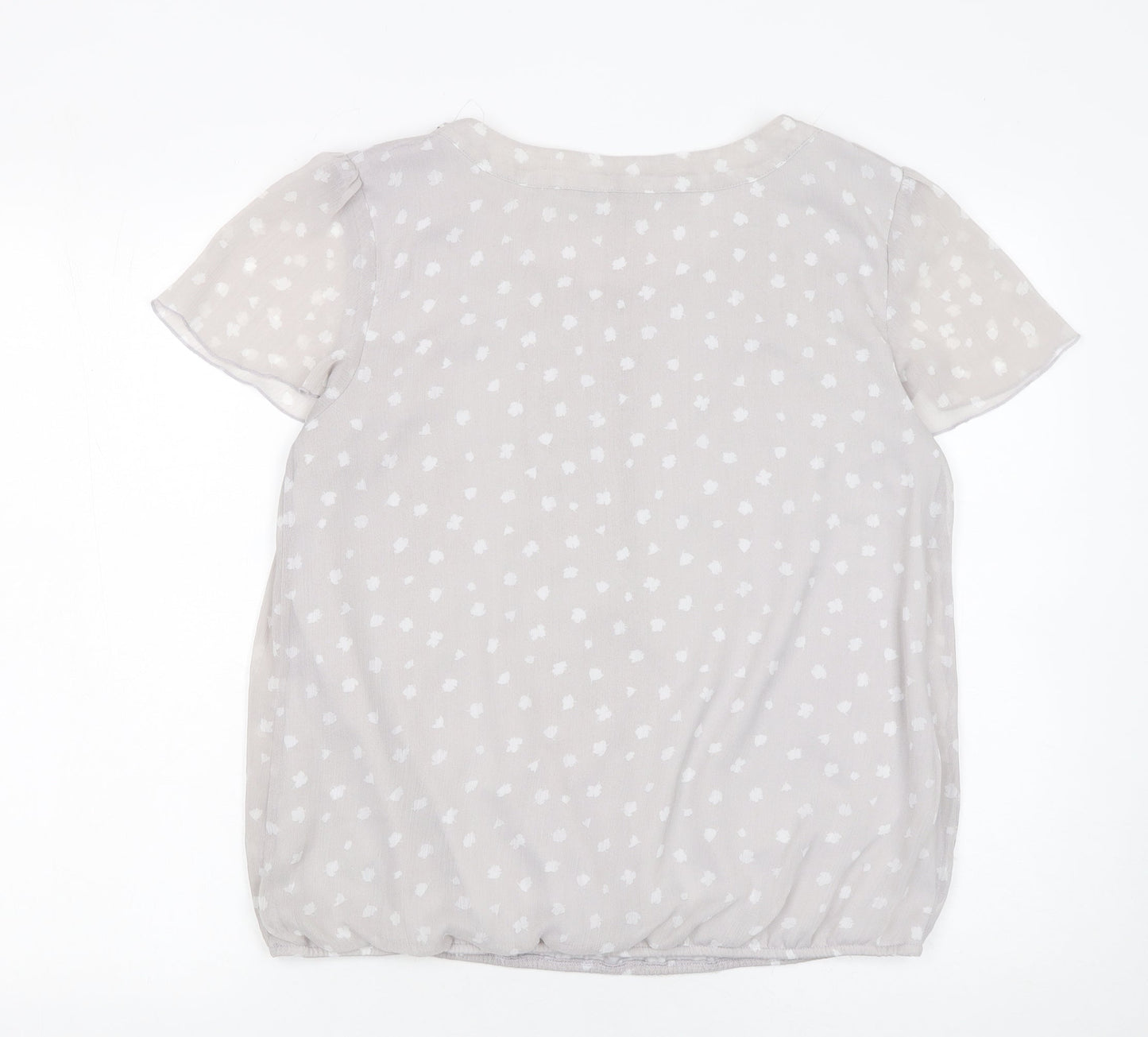 BM Collection Women’s Grey Polka Dot Short Sleeve Chiffon Blouse Size 14