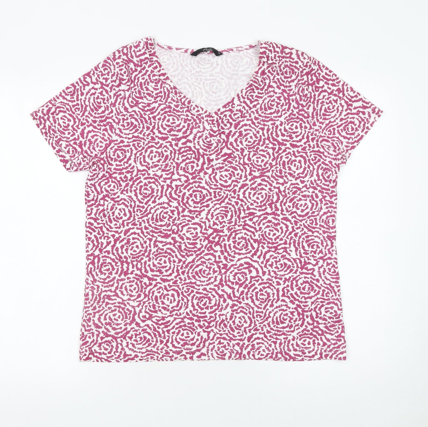 BM Casual Women's Pink Floral Cotton V-Neck T-Shirt M