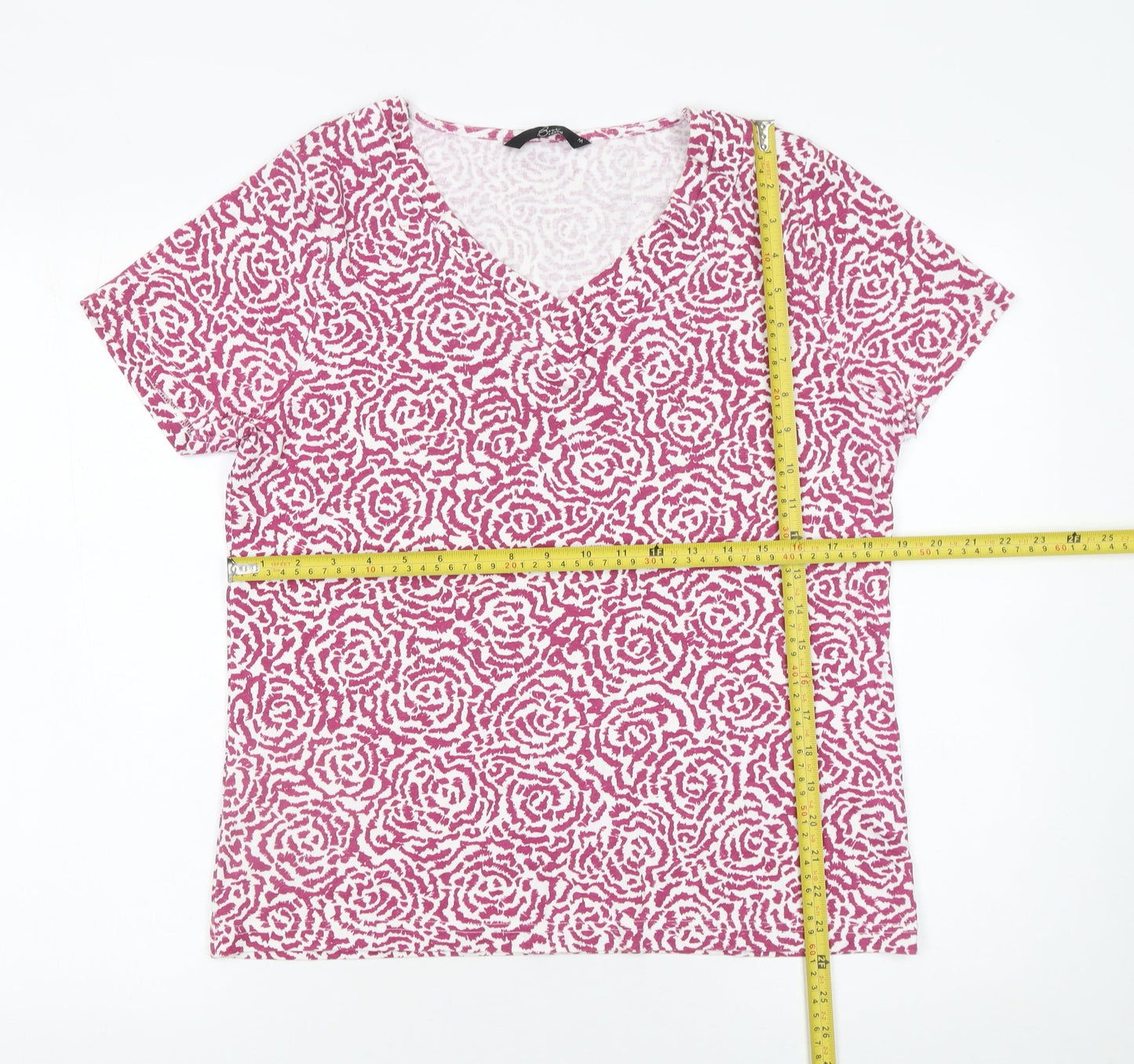 BM Casual Women's Pink Floral Cotton V-Neck T-Shirt M