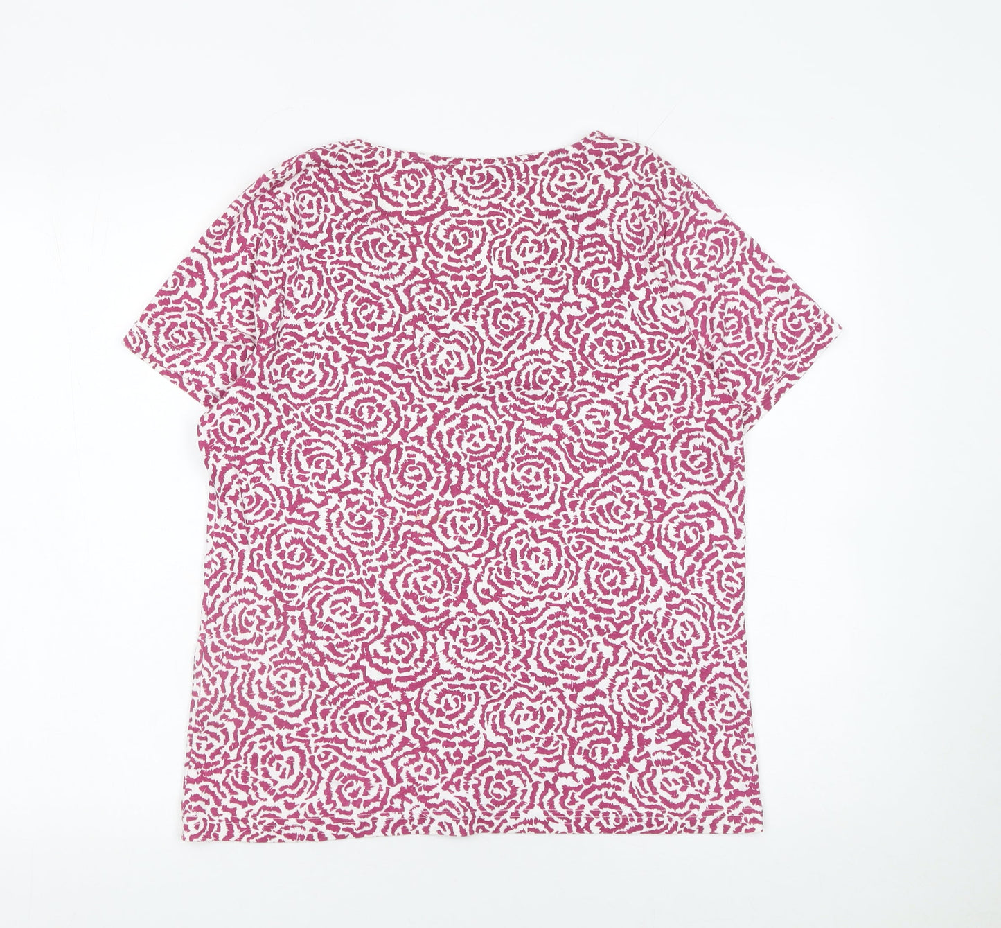 BM Casual Women's Pink Floral Cotton V-Neck T-Shirt M