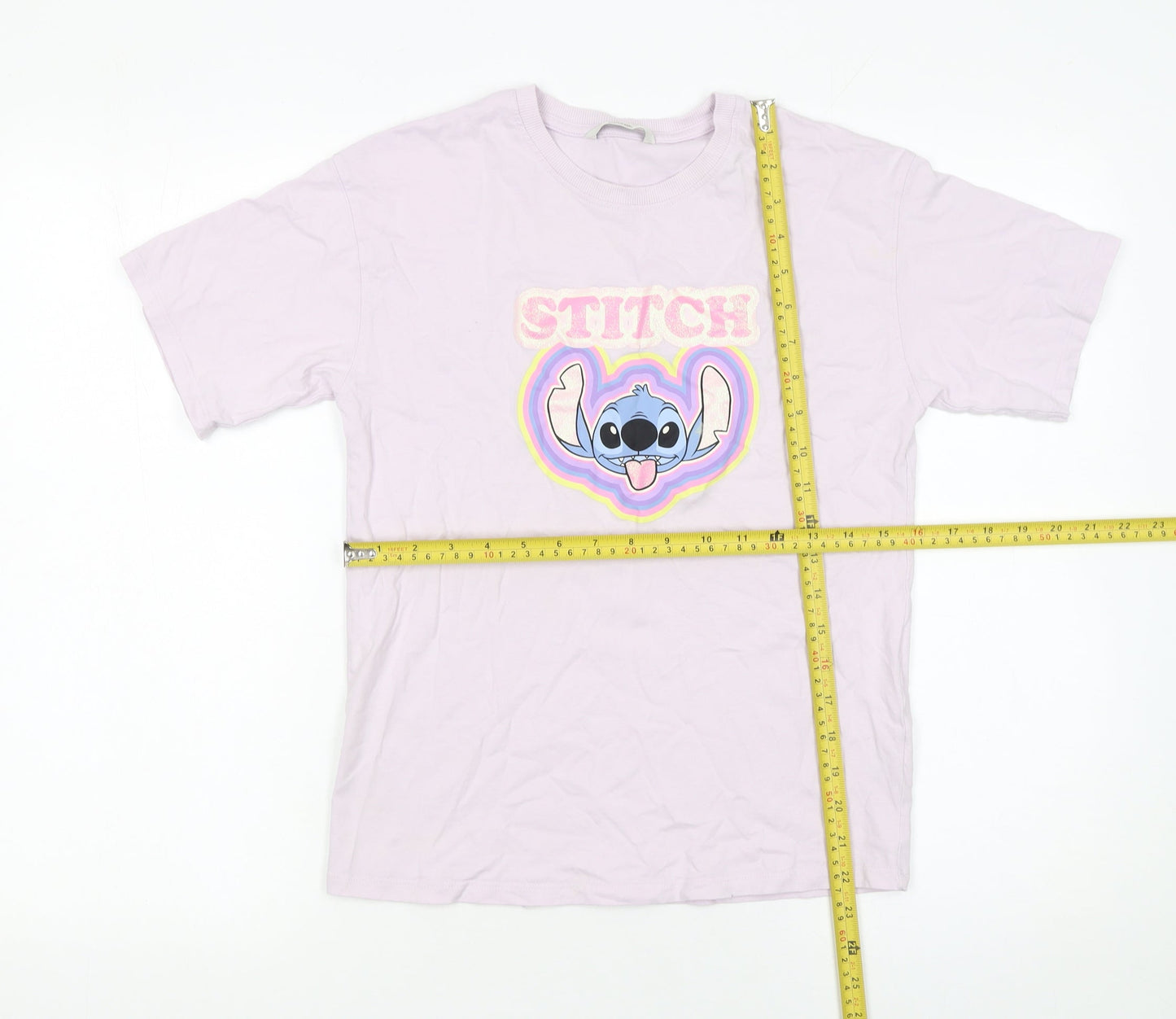 George Girls Pink Stitch Disney T-Shirt 13-14 Years Cotton Casual Top