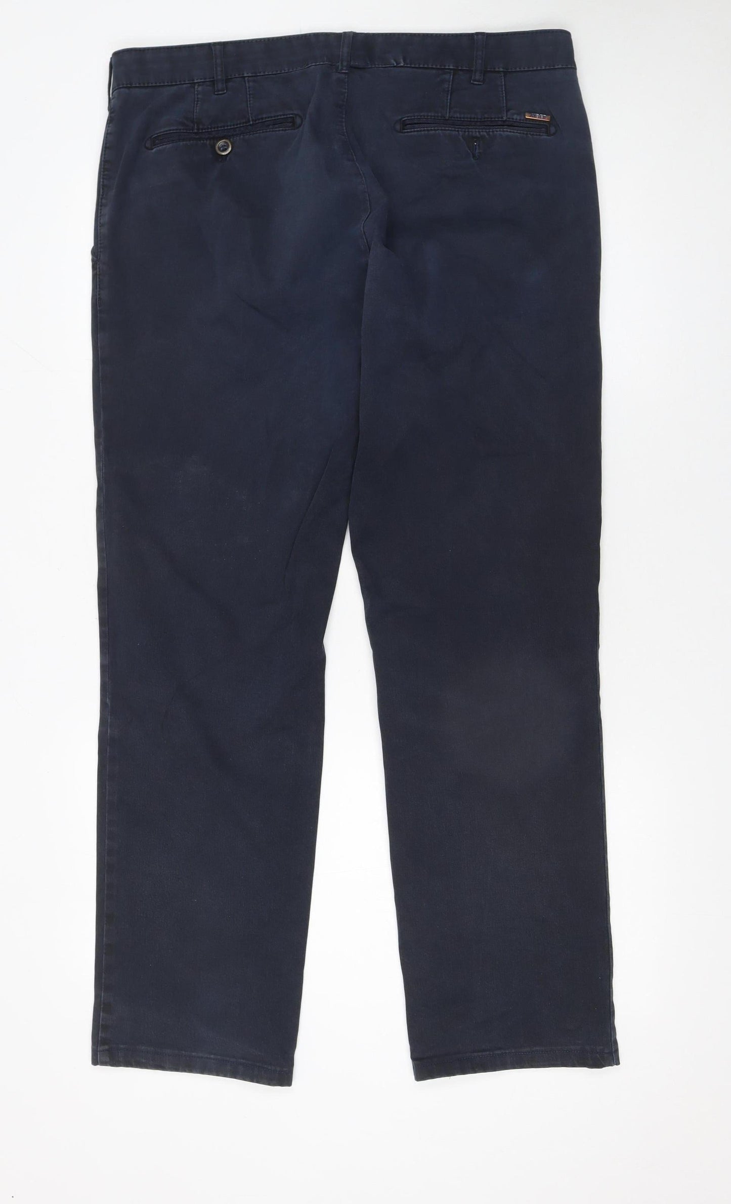 Meyer Men's Blue Chino Trousers 38/32 Regular Fit Cotton Stretch