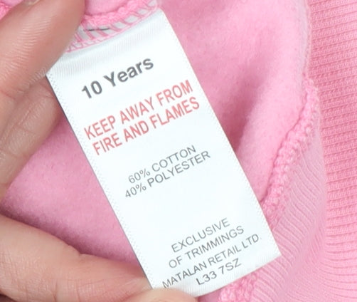 Matalan Girls Pink Graphic Crew Neck Sweatshirt 10 Years Cotton Blend