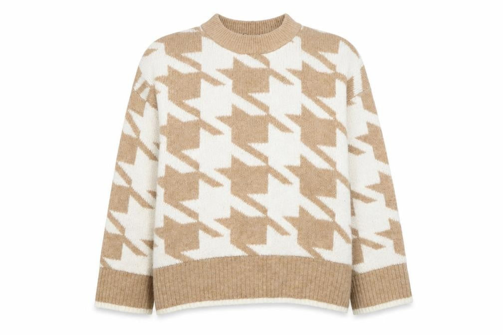 F&F Womens Beige Check Knit Pullover Jumper Size 16