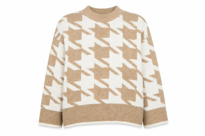 F&F Womens Beige Check Knit Pullover Jumper Size 16