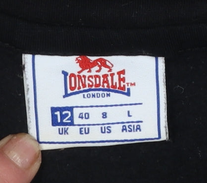 Lonsdale Women Black 1/4 Zip Hoodie Size 12 Cotton Blend